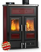 Klover BI-FIRE MID Kombi Kaminofen Holz Pellet wasserführend Stahl bordeaux 27,4 kw